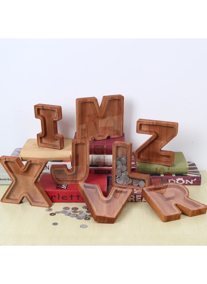 Generic Large Letter Wooden Animal Piggy Bank Children's Savings Pot Logo Engraving Available Customizable Design Toy/storage Container-Color:Large Charcoal E  - Image 3