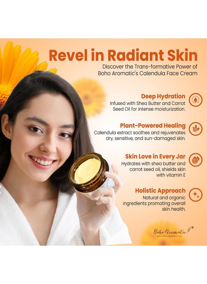 Boho Aromatic Calendula Nourishing Face Cream For Dry Skin Natural & Organic Facial Cream Hydrating And Moisturizing Skin Care Product Vegan Face Cream Facial Moisturizer For Dry Skin  - Image 3