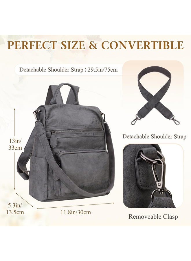 RAVUO Backpack Purse for Women, PU Leather Anti Theft Backpack Designer Convertible Shoulder Bag Three Ways to Carry, Antitheft -Grey, Medium, Laptop - Image 2