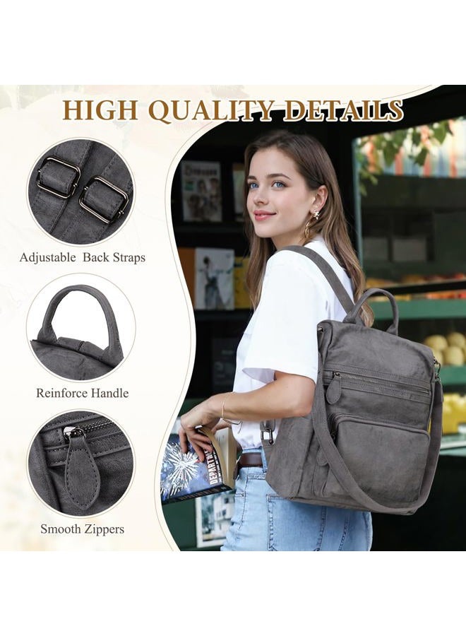RAVUO Backpack Purse for Women, PU Leather Anti Theft Backpack Designer Convertible Shoulder Bag Three Ways to Carry, Antitheft -Grey, Medium, Laptop - Image 3
