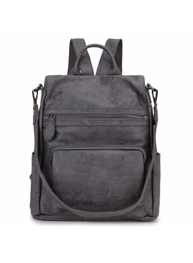 RAVUO Backpack Purse for Women, PU Leather Anti Theft Backpack Designer Convertible Shoulder Bag Three Ways to Carry, Antitheft -Grey, Medium, Laptop - Image 1
