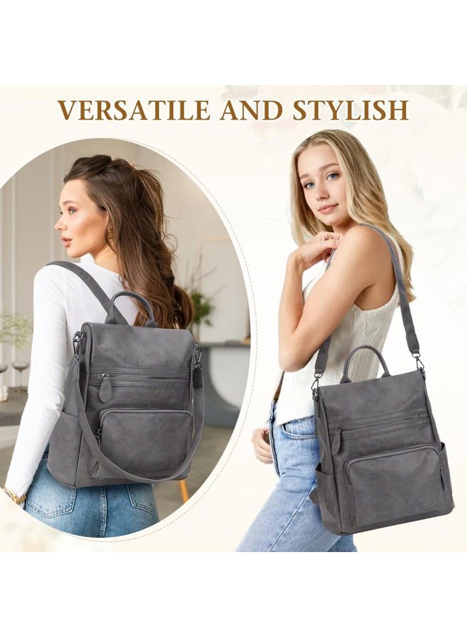 RAVUO Backpack Purse for Women, PU Leather Anti Theft Backpack Designer Convertible Shoulder Bag Three Ways to Carry, Antitheft -Grey, Medium, Laptop - Image 5