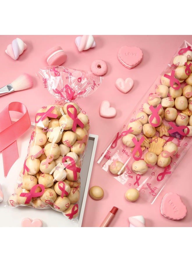 Outus 100 Pieces Breast Cancer Awareness Cellophane Treat Bags Pink Ribbon Gifts Accessories Bulk Pink out Hope Courage Love Goodie Bags with 100 Silver Twist Ties for Business Event Charity Party Supplies - Image 4