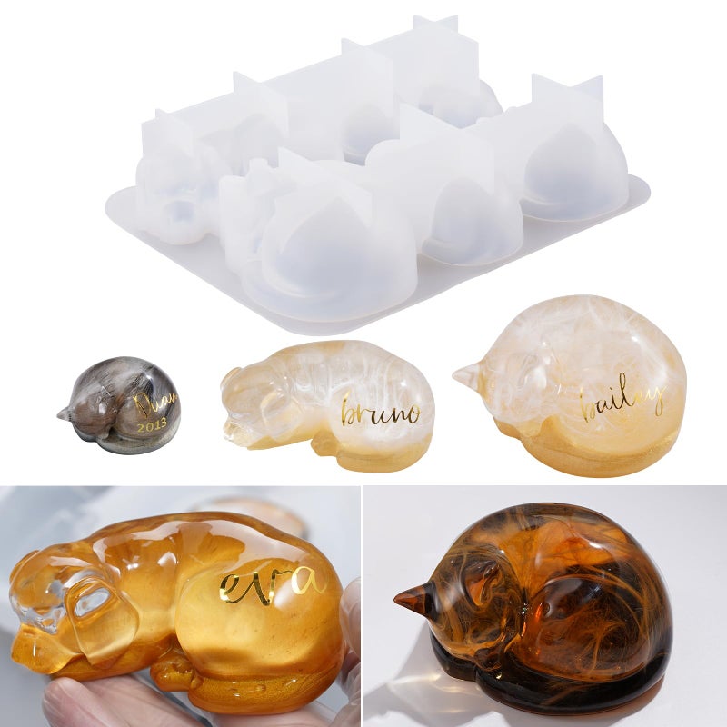 LETS RESIN Pet Memorial Statue Resin Molds3D Animal Epoxy Resin Molds for Preserving Pet Hairs Ashes Sleeping Dog and Cat Figurine Silicone MoldsGreat for DIY Resin Pet Keepsakes Pet Loss Gifts