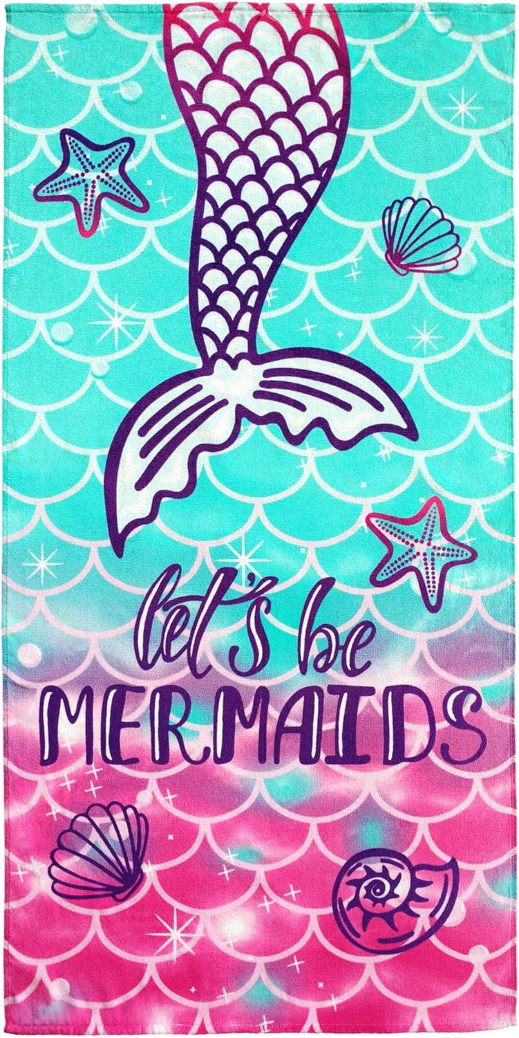 Softerry Mermaid Princess Beach Towel 30 x 60 inch Velour 100 Cotton Pink and Green Large  30 x 60  76 x 152cm - Image 3