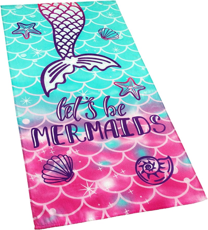 Softerry Mermaid Princess Beach Towel 30 x 60 inch Velour 100 Cotton Pink and Green Large  30 x 60  76 x 152cm - Image 2