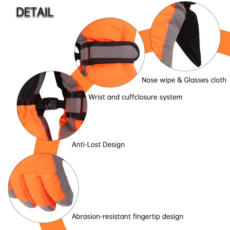 XTACER Kids Ski Snow Gloves Snowboard Winter Warm Cold Weather Gloves for Boys Girls Children (Long Cuff -Orange, 10-12 Years) - Image 5