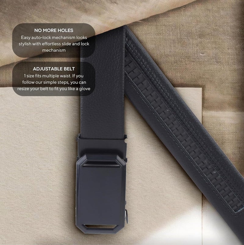 ZORO Men's Vegan Leather Belt for Men, Formal/Casual,Autolock,Black | Fit on up to 38 Inches Waist size (BLACK E02, Free Size) - Image 2