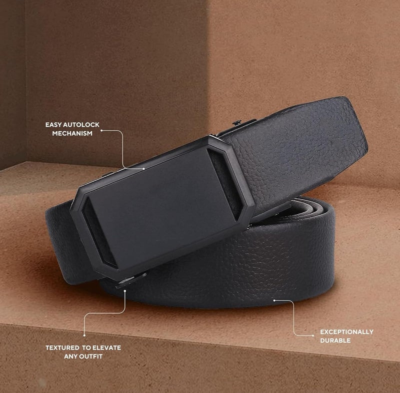 ZORO Men's Vegan Leather Belt for Men, Formal/Casual,Autolock,Black | Fit on up to 38 Inches Waist size (BLACK E02, Free Size) - Image 5