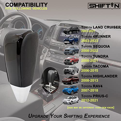 SHIFTIN Black Leather Piano Gear Shift Knob for Toyota Land Cruiser 4Runner Sequoia Tundra and Lexus LX (Black Leather/Piano Black) - Image 2