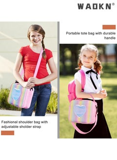 WAOKN Children's Lunch Box, Rainbow Laser Tote Leakproof Insulated Lunch Bag Reusable Insulated Bento Bag Picnic Ice Bag Girls Simple Shoulder Bag for School and Outdoor Backpack (pink)  - Image 4
