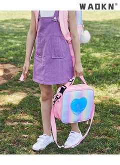 WAOKN Children's Lunch Box, Rainbow Laser Tote Leakproof Insulated Lunch Bag Reusable Insulated Bento Bag Picnic Ice Bag Girls Simple Shoulder Bag for School and Outdoor Backpack (pink)  - Image 3