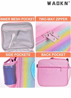 WAOKN Children's Lunch Box, Rainbow Laser Tote Leakproof Insulated Lunch Bag Reusable Insulated Bento Bag Picnic Ice Bag Girls Simple Shoulder Bag for School and Outdoor Backpack (pink)  - Image 5