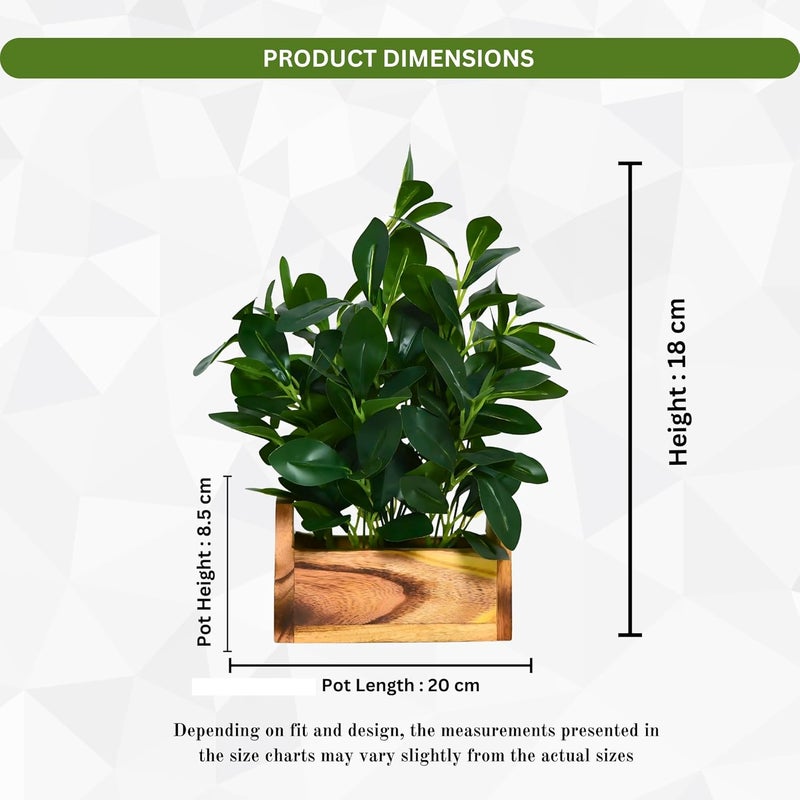 fancymart Plastic Artificial Plant In Buckle Wood Pot (28 Cms / 11 Inchs, Green) - Image 3