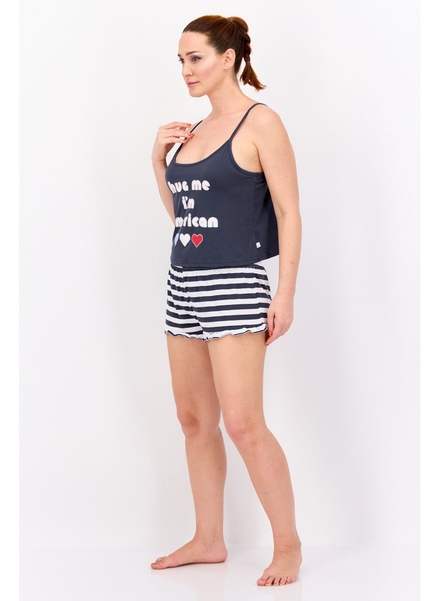 French Affair Women 2 Pcs Graphic Print Tank Top And Shorts Pajama Sets, Grey  - Image 4