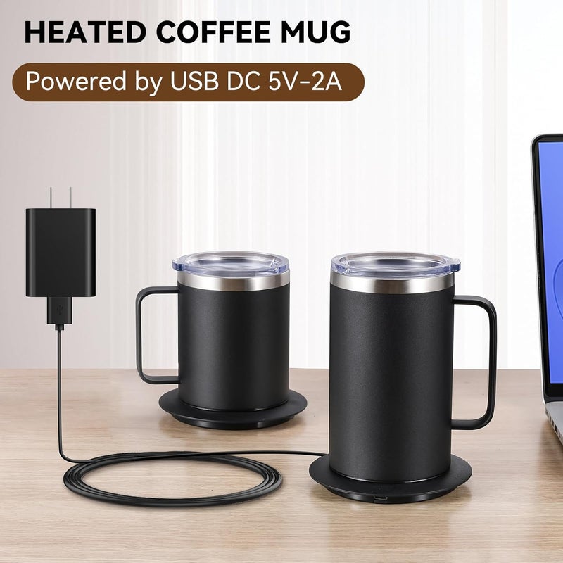 DEQIANG Smart Electric Heated Mug with 10Hrs Auto Shut Off, Coffee Warmer with Mug Set, USB Powered Self Heating Coffee Cup 12oz-Black - Image 2