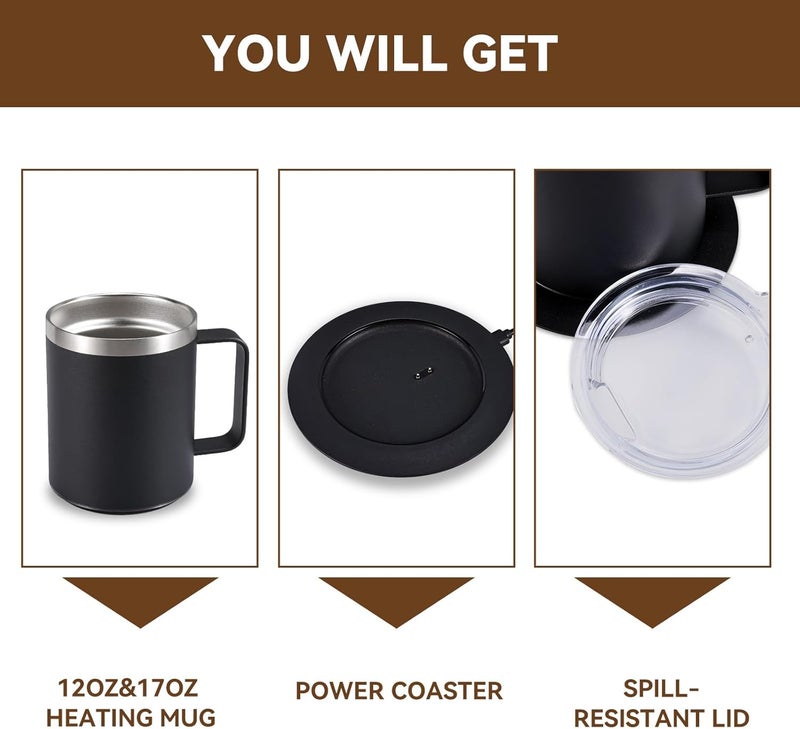 DEQIANG Smart Electric Heated Mug with 10Hrs Auto Shut Off, Coffee Warmer with Mug Set, USB Powered Self Heating Coffee Cup 12oz-Black - Image 5