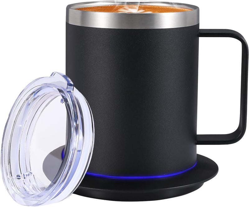 DEQIANG Smart Electric Heated Mug with 10Hrs Auto Shut Off, Coffee Warmer with Mug Set, USB Powered Self Heating Coffee Cup 12oz-Black - Image 1