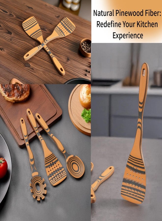 COKKA PRACA 7-Piece Curved Handles Wooden Spoons for Cooking with Ergonomic Grip, Pinewood Fiber Wooden Kitchen Utensil Set, Home & Kitchen Gifts for Men and Women, Dishwasher Safe & Maintenance Free - Image 5