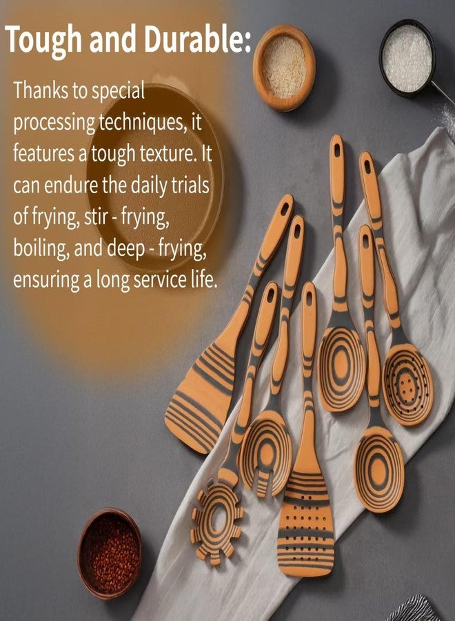 COKKA PRACA 7-Piece Curved Handles Wooden Spoons for Cooking with Ergonomic Grip, Pinewood Fiber Wooden Kitchen Utensil Set, Home & Kitchen Gifts for Men and Women, Dishwasher Safe & Maintenance Free - Image 2