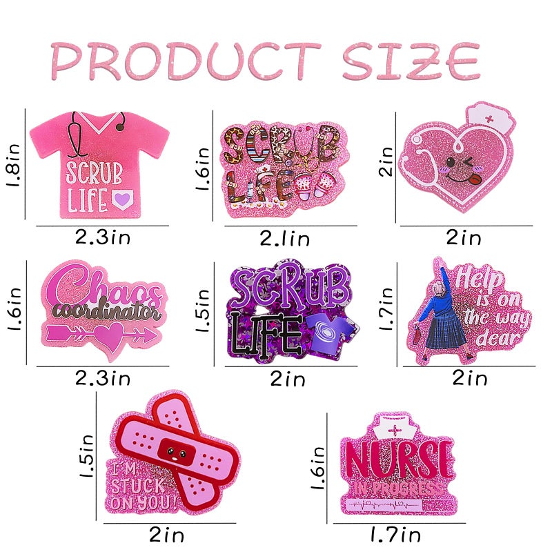 OEHEDOU 8pcs Nurse Charms For Bogg Bag Acrylic Nurse Life Charm For Bogg Bag Accessories Nurses Themed Gifts For Women Girls Compatible With Simply Southern Beach Tote Bags Charms For Nurses - Image 4