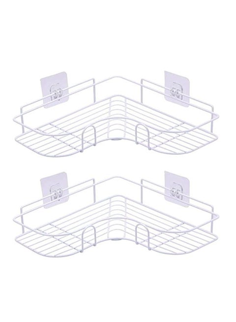 2 Pices Metal bathroom corner shelf with rust-resistant adhesive sticker with a basket design to prevent water from accumulating in it to organize all bathroom accessories. Painted with high-quality paint - Corner Shower Shelf, Self Adhesive No Drilling Wall Mounted Shower Storage Shelf Organizer For Bathroom, Kitchen And Toilet，Iron