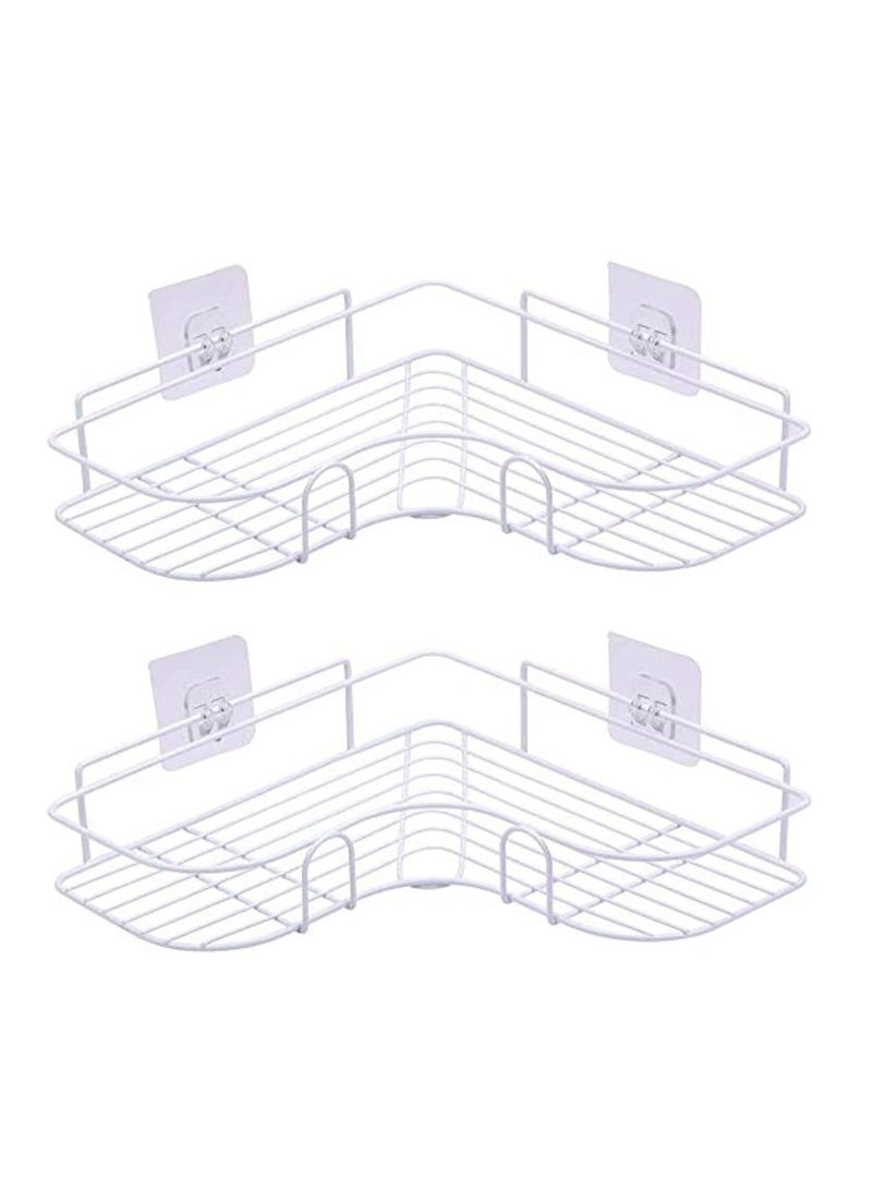 إيباسكت رفّان معدنيّان للحمام، مزودان بملصق مقاوم للصدأ، بتصميم سلة لمنع تراكم الماء، لتنظيم جميع مستلزمات الحمام. مطليّان بطلاء عالي الجودة - رفّ دشّ زاوية، ذاتيّ اللصق، بدون حفر، يُثبّت على الحائط، ويُنظّم رفوف تخزين الحمام والمطبخ والمرحاض، حديد (أبيض) - Image 1