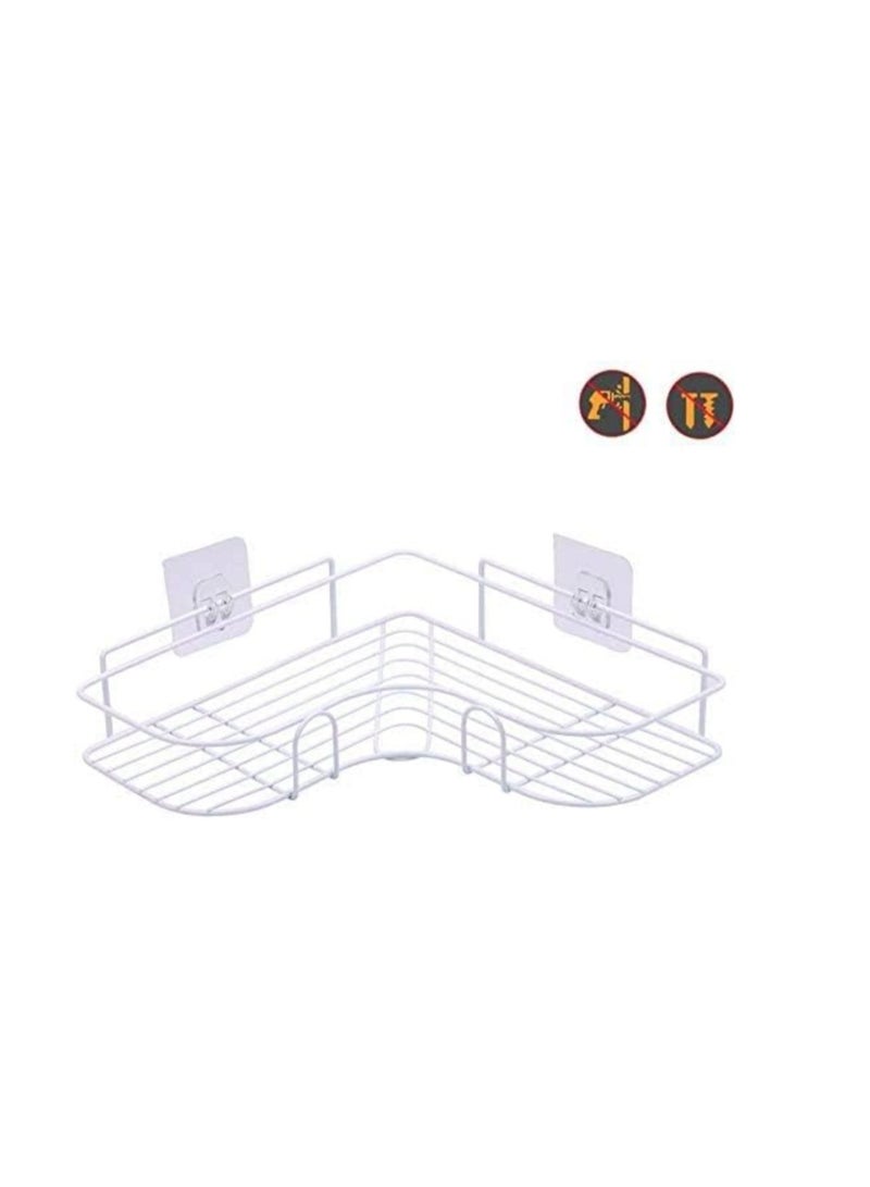 إيباسكت رفّان معدنيّان للحمام، مزودان بملصق مقاوم للصدأ، بتصميم سلة لمنع تراكم الماء، لتنظيم جميع مستلزمات الحمام. مطليّان بطلاء عالي الجودة - رفّ دشّ زاوية، ذاتيّ اللصق، بدون حفر، يُثبّت على الحائط، ويُنظّم رفوف تخزين الحمام والمطبخ والمرحاض، حديد (أبيض) - Image 3