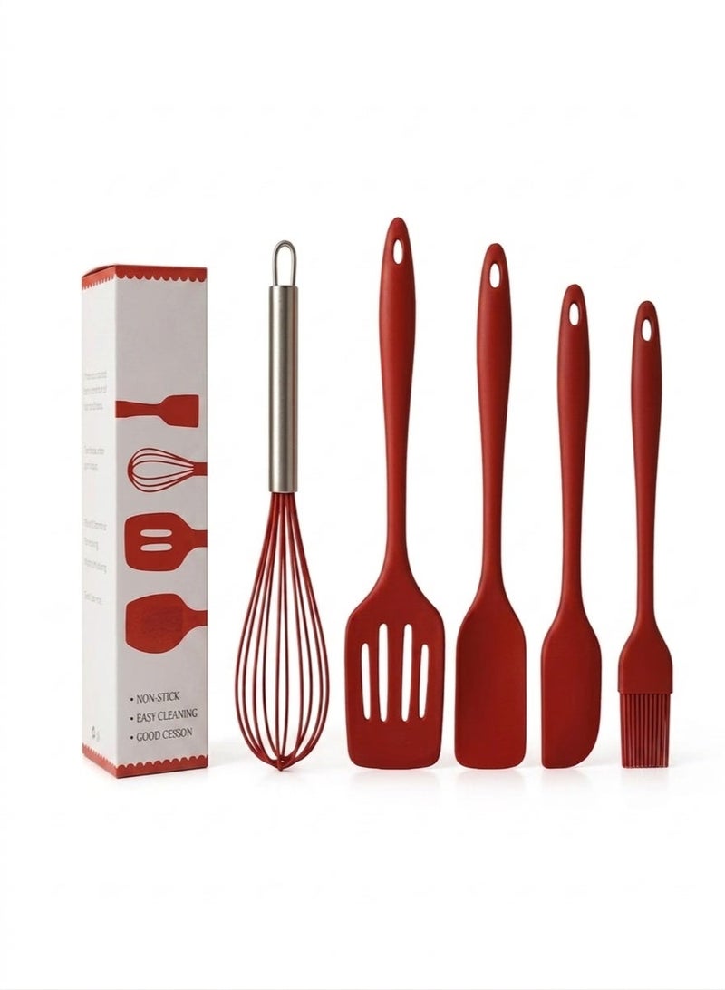 Silicone Kitchen Utensils Set 5 Piece BPA Free Food Grade Cooking Utensils Heat Resistant Non Stick Spatula Set with Whisk Turner Spoon Spatula Basting Brush Kitchen Tools - Image 2