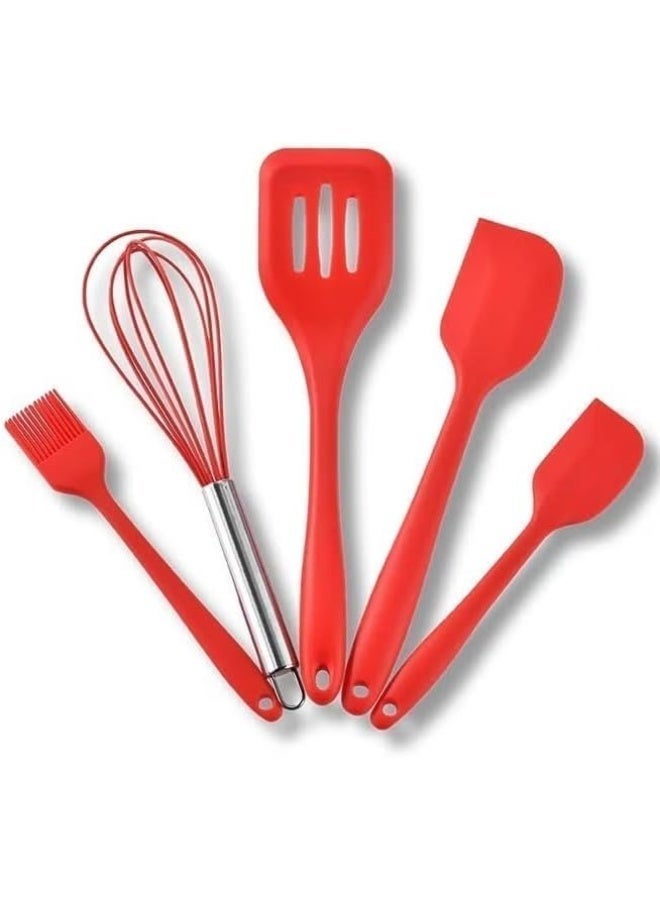 Silicone Kitchen Utensils Set 5 Piece BPA Free Food Grade Cooking Utensils Heat Resistant Non Stick Spatula Set with Whisk Turner Spoon Spatula Basting Brush Kitchen Tools - Image 3