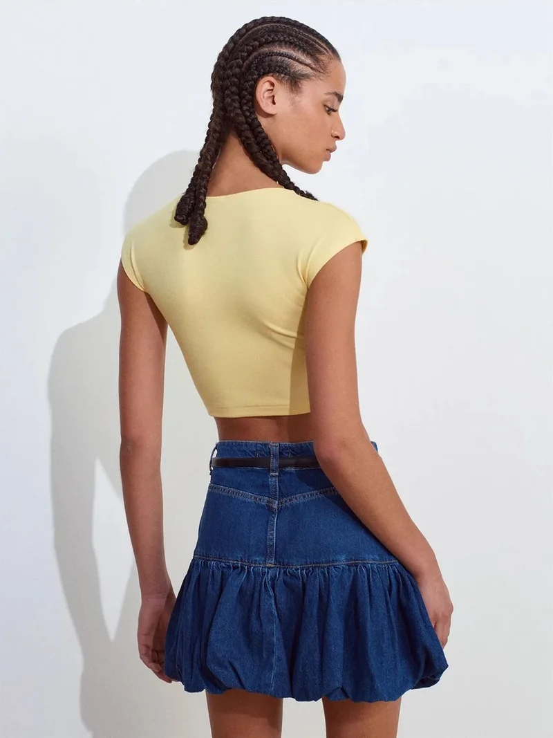 ديلفين Dilvin Slim Fit Crop Jersey Blouse