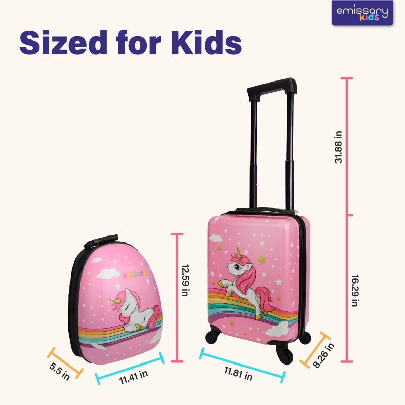 emissary Kids Luggage With Wheels For Girls, Unicorn Kids Luggage Set, Childrens Luggage For Girls With Wheels, Kids Suitcases With Wheels For Girls, Toddler Suitcase For Girls, Travel Luggage For Kid - Image 2