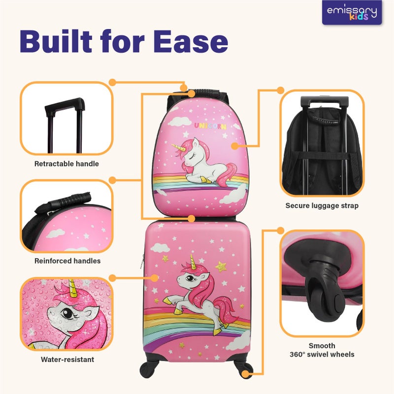 emissary Kids Luggage With Wheels For Girls, Unicorn Kids Luggage Set, Childrens Luggage For Girls With Wheels, Kids Suitcases With Wheels For Girls, Toddler Suitcase For Girls, Travel Luggage For Kid - Image 4