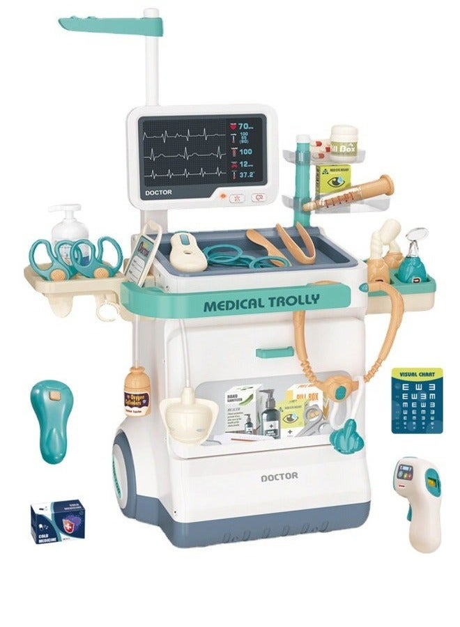 Doctor Kit for Kids Pretend Medical Playset with 26 Pieces Mobile Cart Includes Sound and Light Features Ideal for Boys and Girls Toddlers Birthday Gift - Image 1