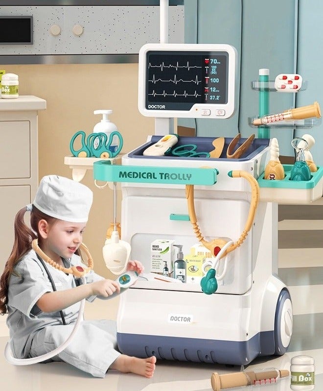 Doctor Kit for Kids Pretend Medical Playset with 26 Pieces Mobile Cart Includes Sound and Light Features Ideal for Boys and Girls Toddlers Birthday Gift - Image 2