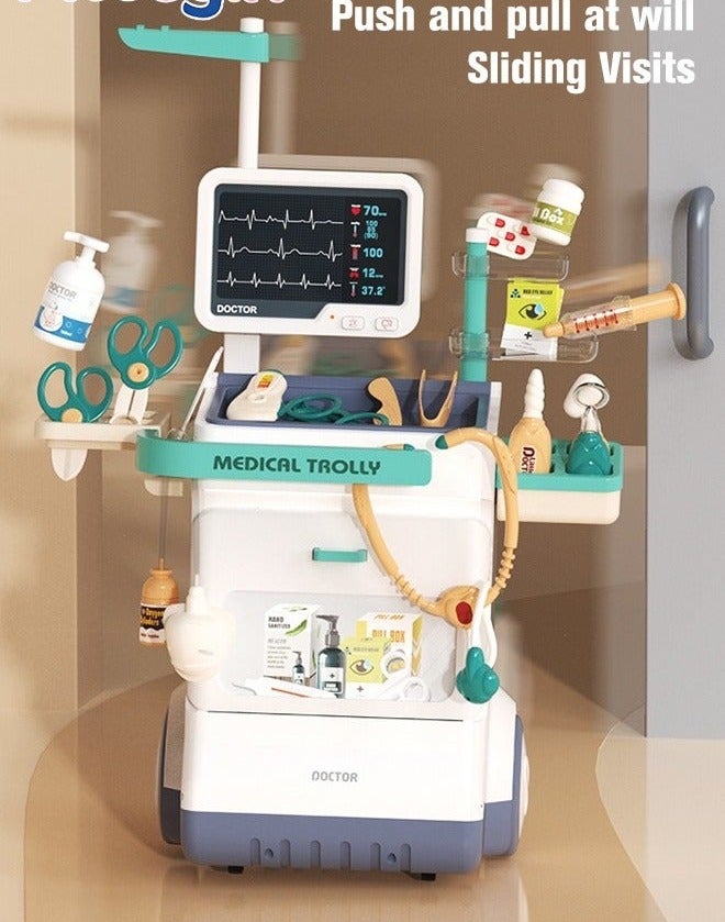 Doctor Kit for Kids Pretend Medical Playset with 26 Pieces Mobile Cart Includes Sound and Light Features Ideal for Boys and Girls Toddlers Birthday Gift - Image 4