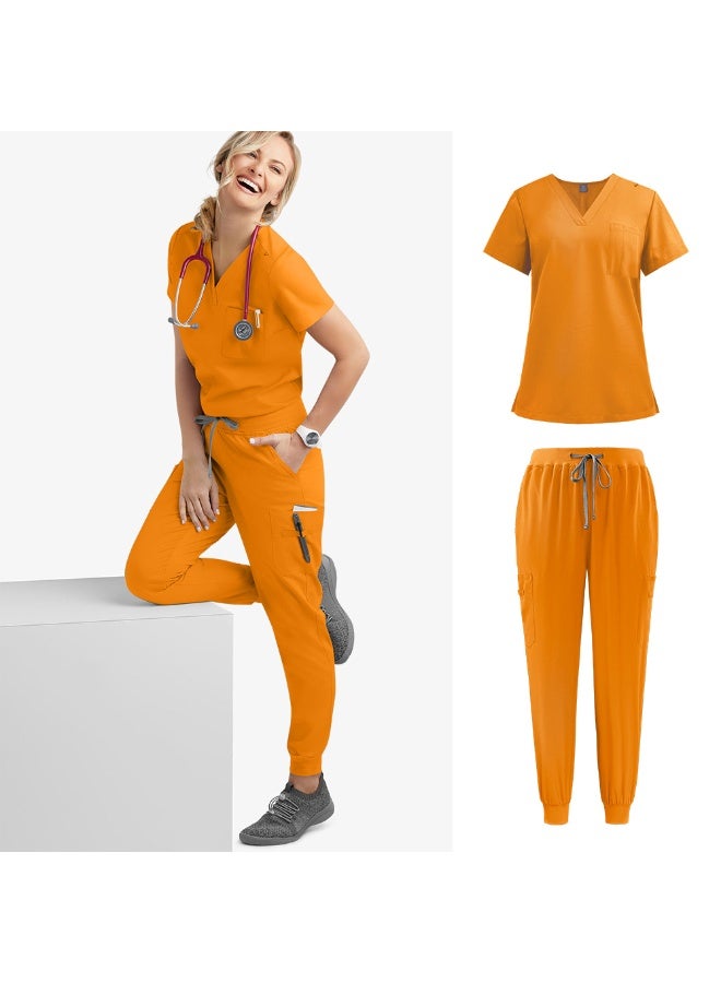 NIBEMINENT Multicolour Jogger Suits Doctor Nursing Uniforms Short Sleeve V-neck Tops Pocket Pants Nurse Scrubs Set Medical Clinical Clothes - Image 1