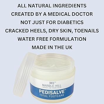 Marble Hill PediSalve Foot Cream Fast Relief Very Dry Feet Hard Skin Cracked Heels Diabetic Foot Care Eczema Shea butter Vit E Developed by Medical Doctor Marble Hill 100g - Image 2