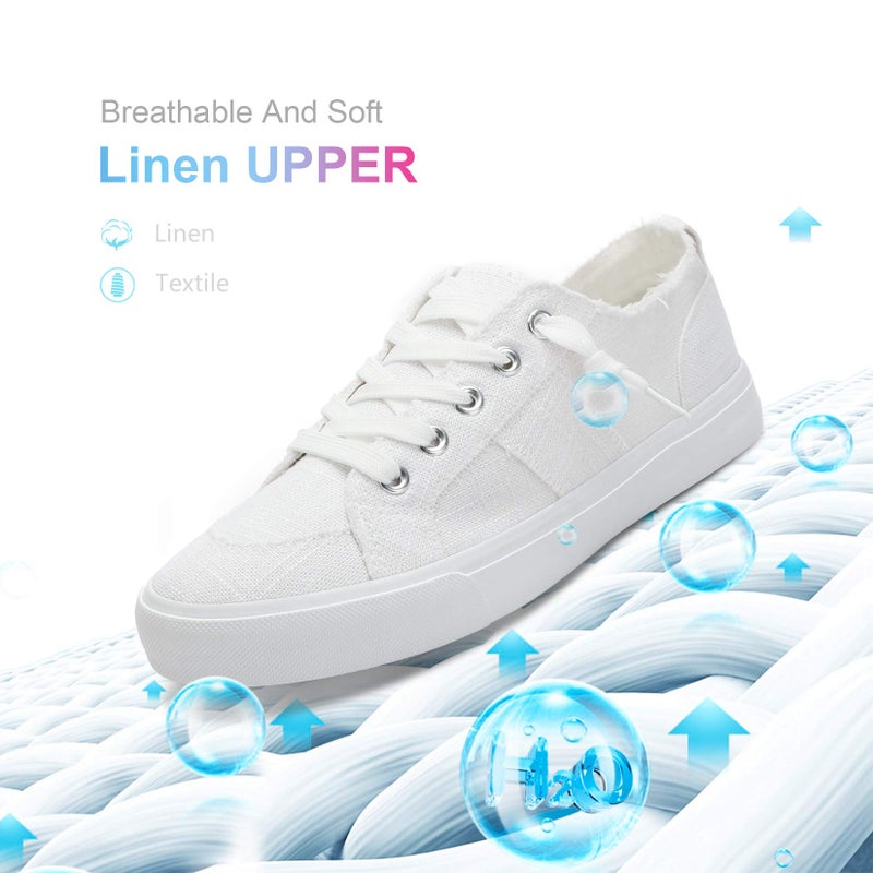 Obtaom Women's Play Fashion Sneaker White Linen and Leopard Canvas Slip on Shoes (White US8) - Image 4