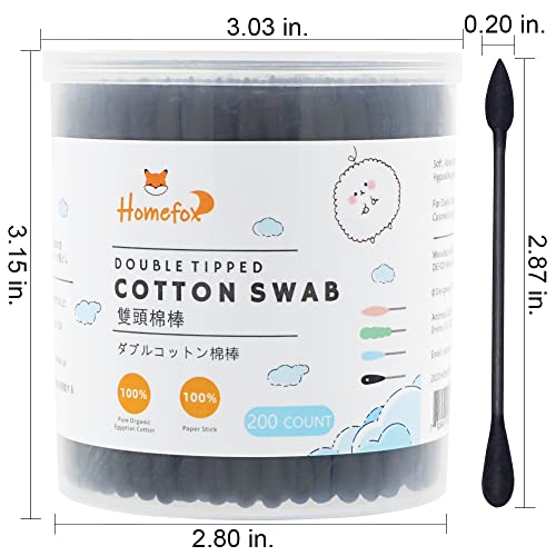 HOMEFOX Black Cotton Swabs Precision Pointed 200 Count Organic Pointy Pointed Cotton Buds Double Side Tightly Wrapped Charcoal Cotton Tip Paper Stick Soft Gentle CrueltyFree Pointy Round Black - Image 5