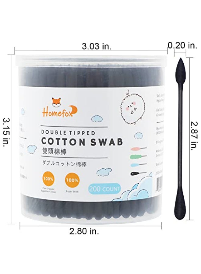 HOMEFOX Black Cotton Swabs Precision Pointed 200 Count Organic Pointy Pointed Cotton Buds Double Side Tightly Wrapped Charcoal Cotton Tip Paper Stick Soft Gentle CrueltyFree Pointy Round Black - Image 4
