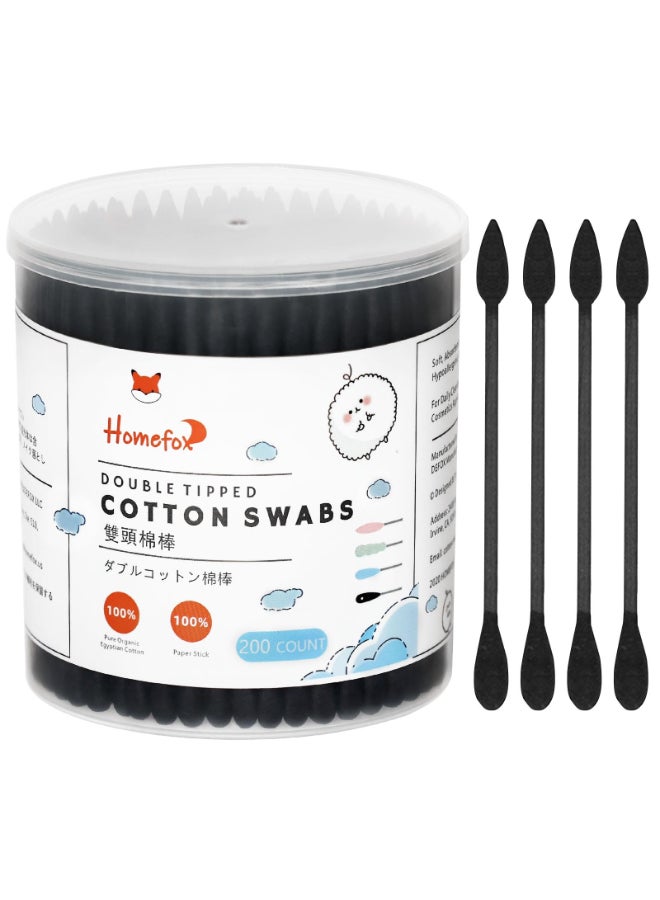 HOMEFOX Black Cotton Swabs Precision Pointed 200 Count Organic Pointy Pointed Cotton Buds Double Side Tightly Wrapped Charcoal Cotton Tip Paper Stick Soft Gentle CrueltyFree Pointy Round Black - Image 3
