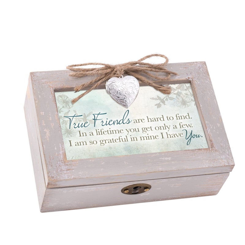 Cottage Garden True Friends Hard to Find Petite Locket Distressed Natural Music Box Plays Wonderful World - Image 1