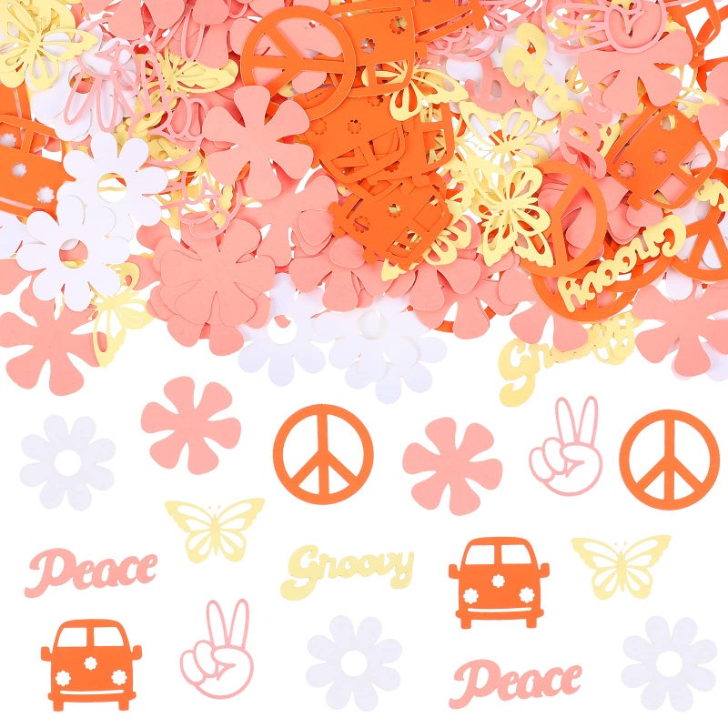 Capoda 300 Pieces Two Groovy Confetti Hippie Table Confetti Boho Groovy Party Decorations Retro Peace Daisy Flower Butterfly Paper Sign for Baby Shower Birthday Wedding 60s Hippie Party Decor Supplies - Image 3