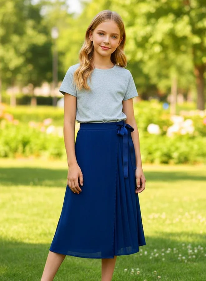 Take Two Girls Navy Blue Mid Rise Tie-Up Pleated Pants