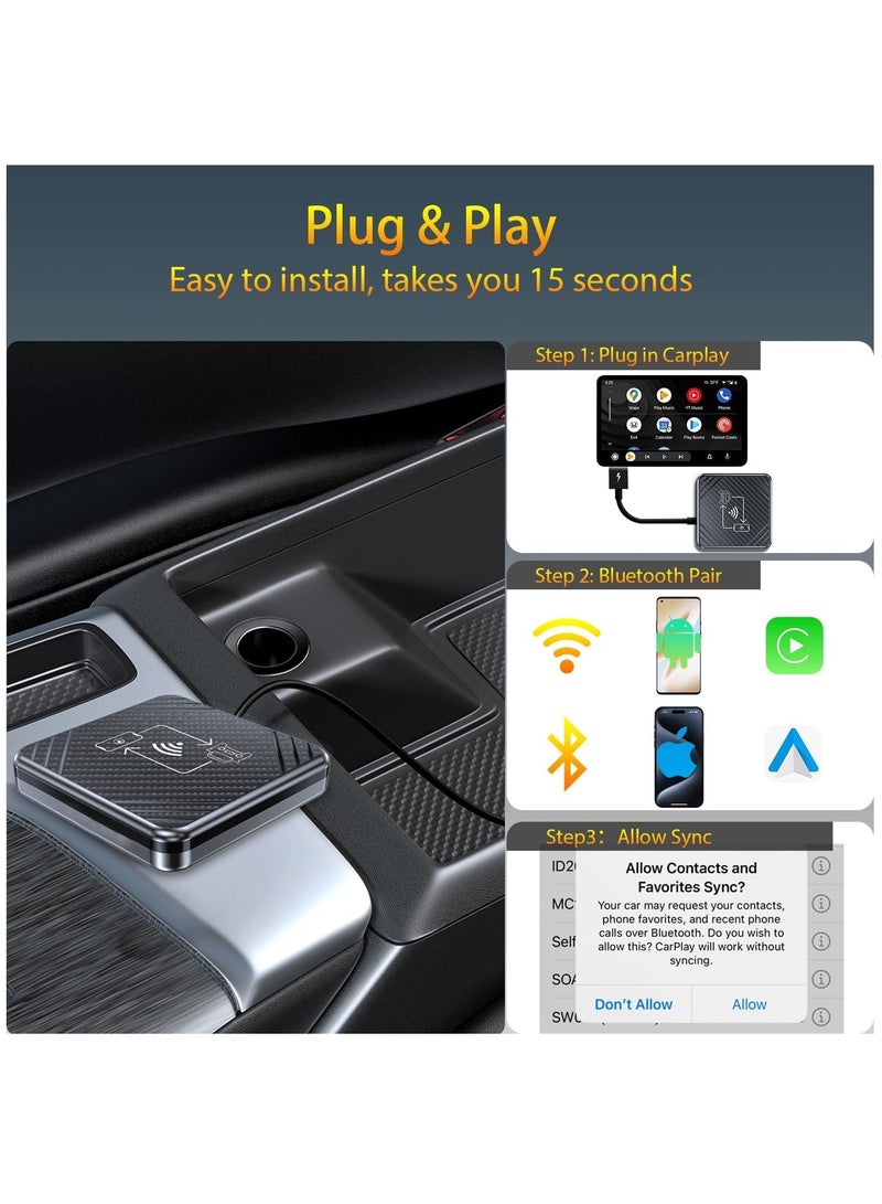 SYOSI 2 in-1 Wireless Carplay Adapter & Android Auto Adapter: Plug & Play, Bluetooth Auto Connection, Compatible with Apple Android, USB A/USB C Supports, Low Latency Intelligent Voice Control - Image 3