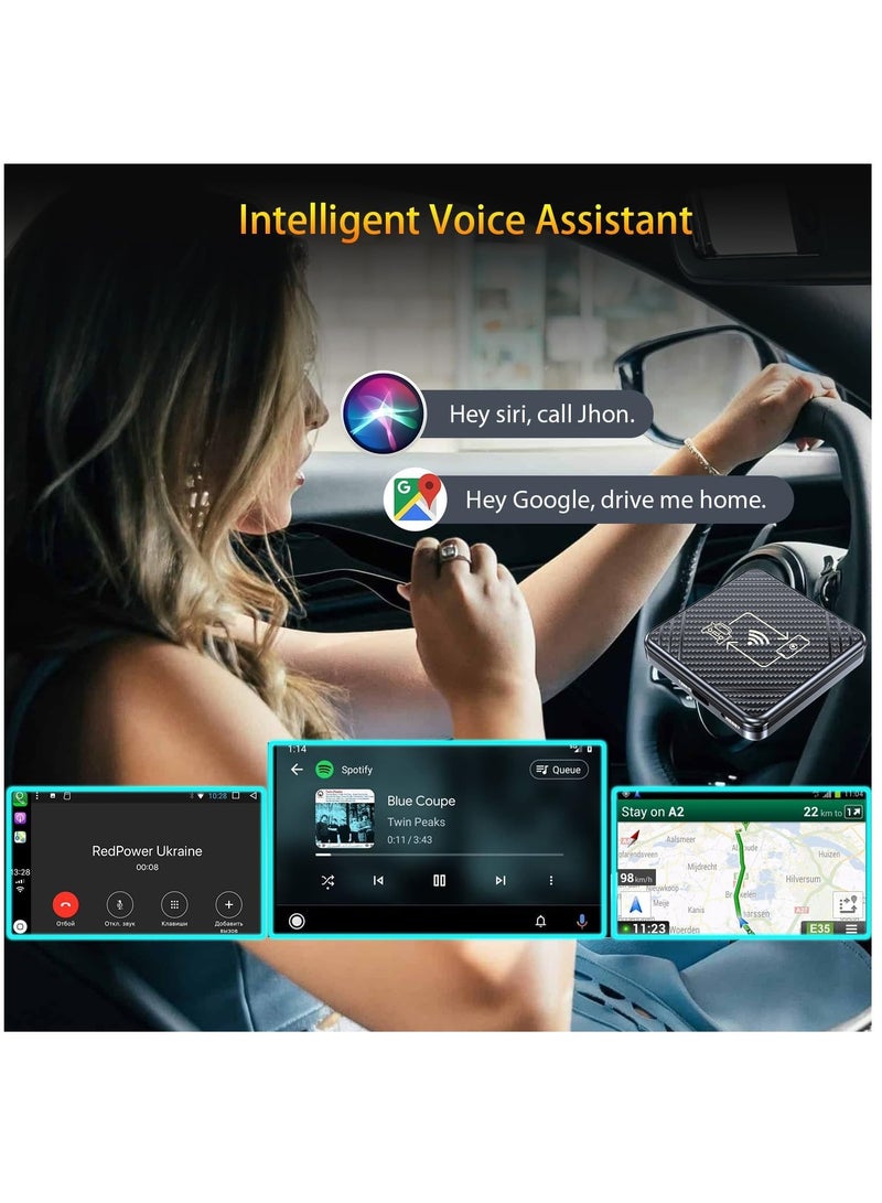 SYOSI 2 in-1 Wireless Carplay Adapter & Android Auto Adapter: Plug & Play, Bluetooth Auto Connection, Compatible with Apple Android, USB A/USB C Supports, Low Latency Intelligent Voice Control - Image 5