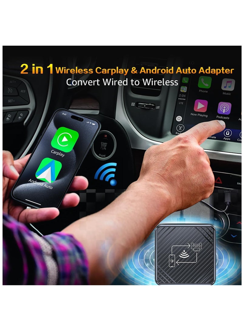 SYOSI 2 in-1 Wireless Carplay Adapter & Android Auto Adapter: Plug & Play, Bluetooth Auto Connection, Compatible with Apple Android, USB A/USB C Supports, Low Latency Intelligent Voice Control - Image 2