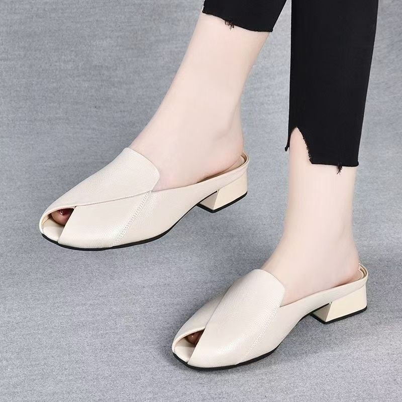 Selling Fashionable Thick-Heeled Toe-Toe Sandals And Slippers, Single Shoes, Commuting Loafers, Mother'S Shoes - Image 5