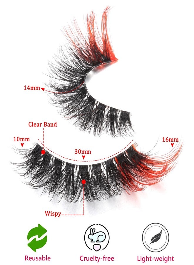 outopen 5 Pairs Lashes with Color on End Colored False Eyelashes Long Colored Lashes Halloween Cosplay Colorful Lashes Extensions Clear Band Color Lash 3d Thick Volume Wispy Colored Lash Clusters - Image 3
